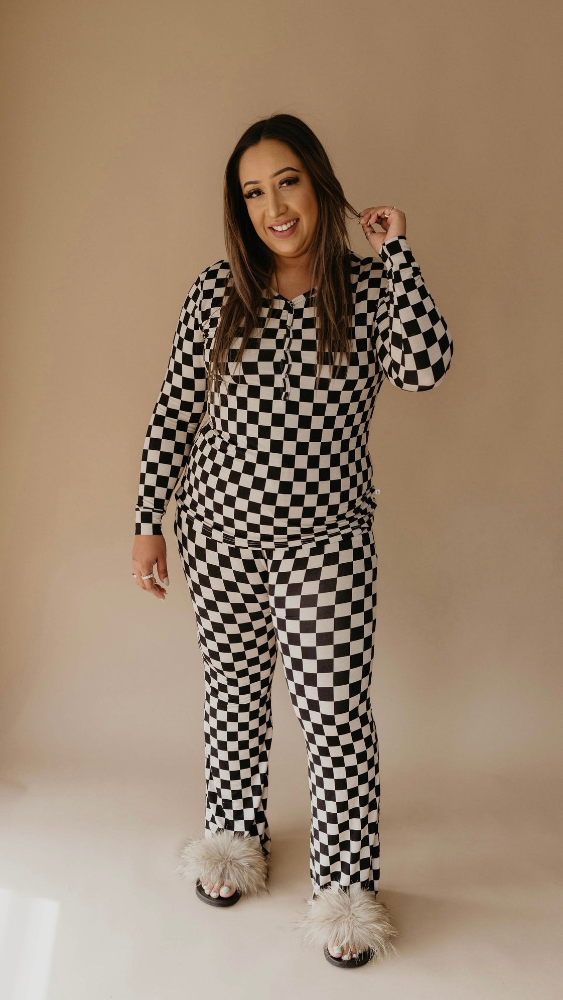 Women’s Bamboo Pajamas|Black Checkerbord