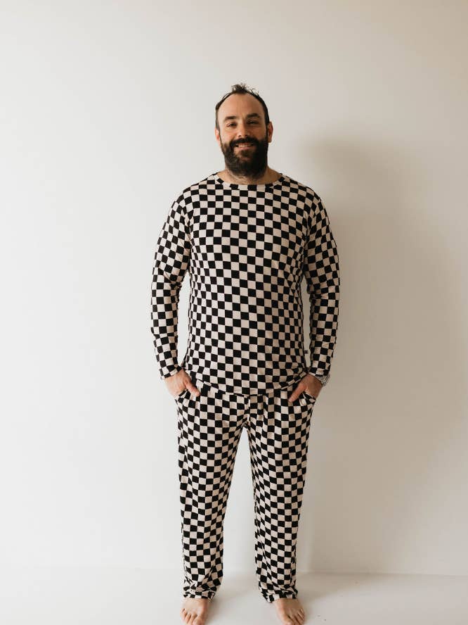 Men’s Bamboo Pajamas|Black Checkerboard