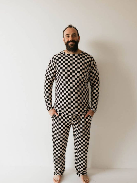 Men’s Bamboo Pajamas|Black Checkerboard