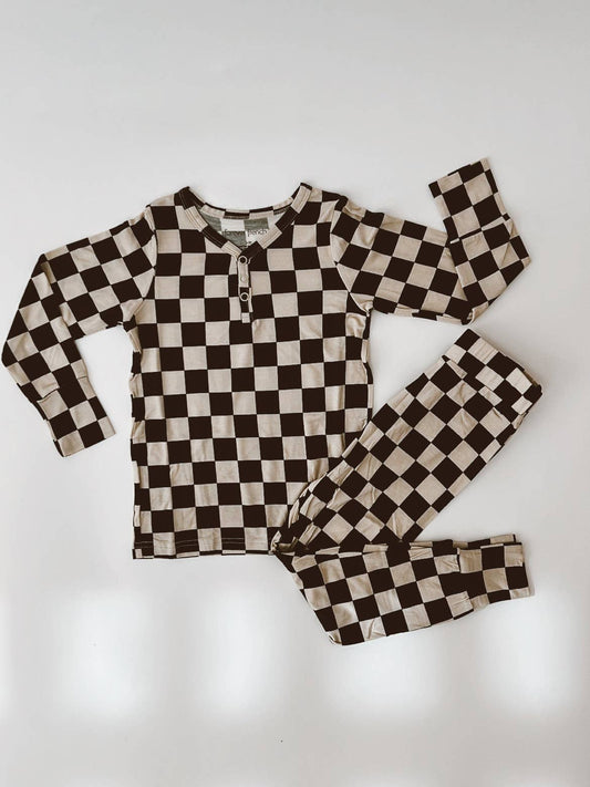 Bamboo Two Piece Pajamas|Black Checkerboard