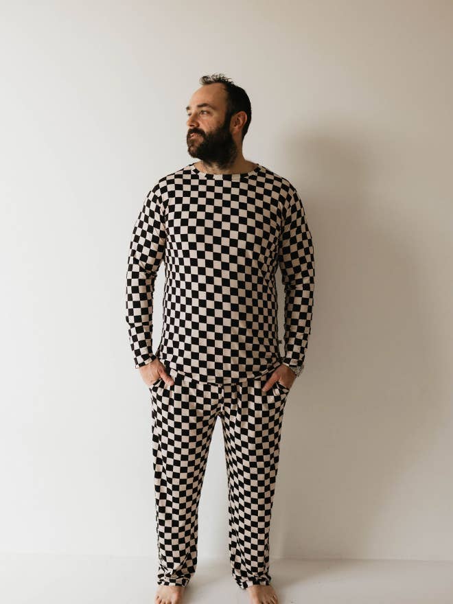 Men’s Bamboo Pajamas|Black Checkerboard