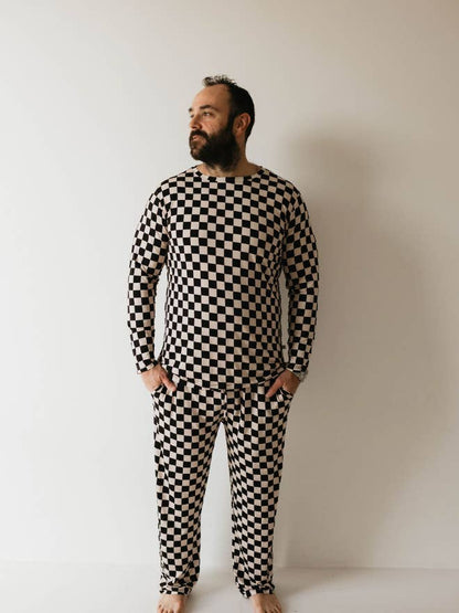 Men’s Bamboo Pajamas|Black Checkerboard
