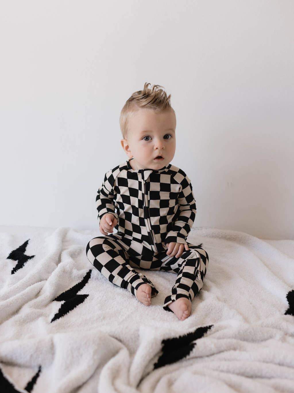 Bamboo Zip Pajamas|Black Checkerboard