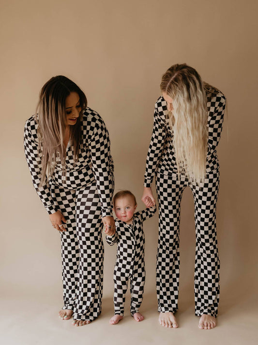 Women’s Bamboo Pajamas|Black Checkerbord