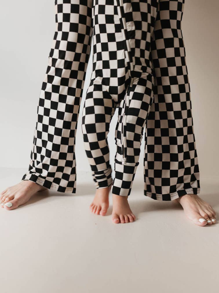 Bamboo Zip Pajamas|Black Checkerboard