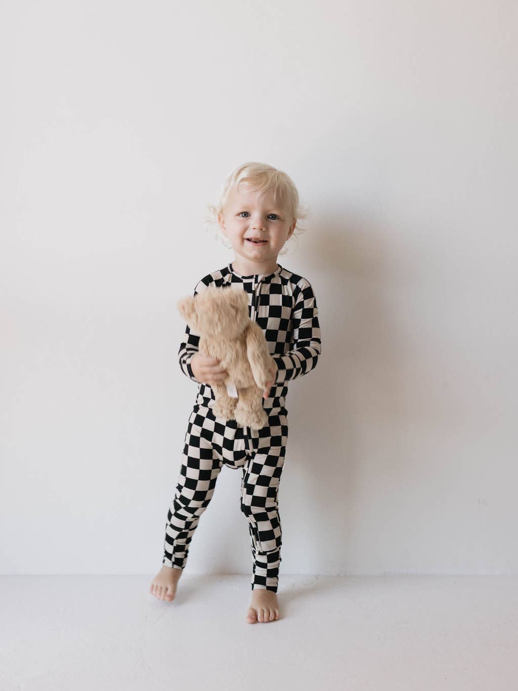 Bamboo Zip Pajamas|Black Checkerboard
