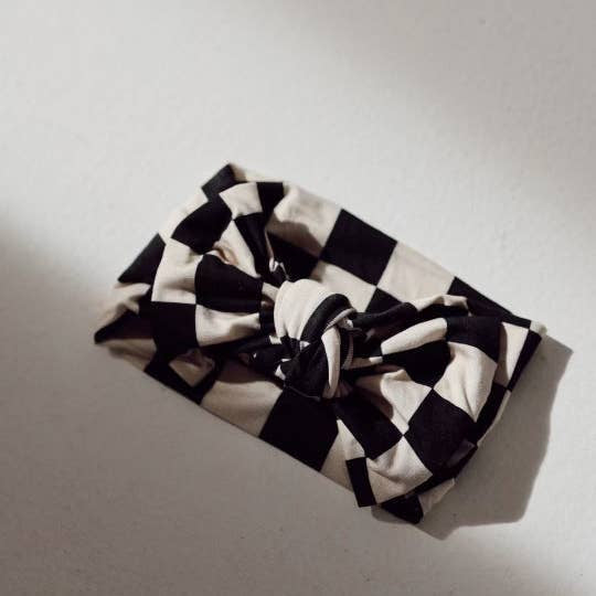 Bamboo Head Wrap|Black Checkerboard