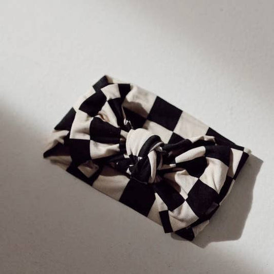 Bamboo Head Wrap|Black Checkerboard