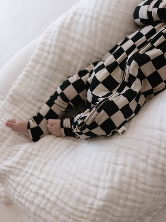 Bamboo Zip Pajamas|Black Checkerboard