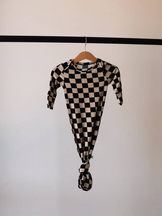 Knotted Bamboo Gown|Black Checkerboard